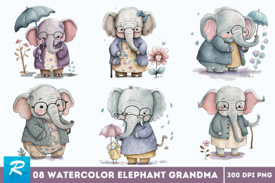 Watercolor Cute Elephant Grandma Bundle