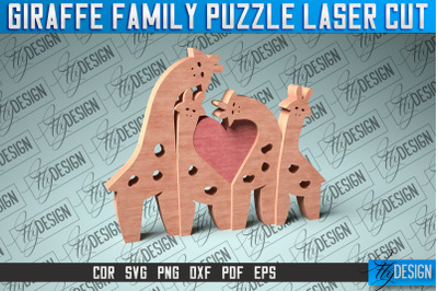 Giraffe Family Puzzle Laser Cut | Baby Animals Puzzle SVG