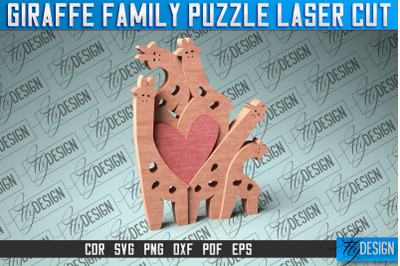 Giraffe Family Puzzle Laser Cut | Baby Animals Puzzle SVG