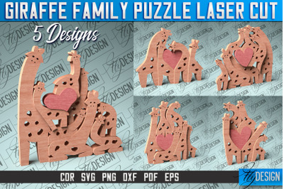 Giraffe Family Puzzle Laser Cut | Baby Animals Puzzle SVG