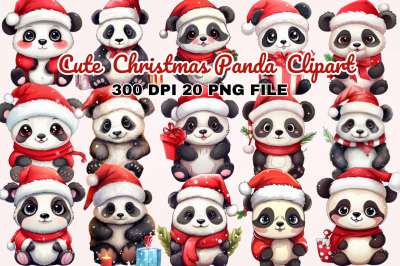 Cute Christmas Panda Clipart