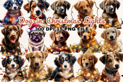 Dog in Christmas Lights Sublimation Bundle