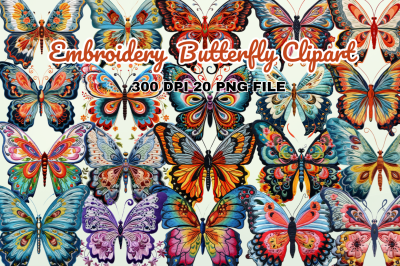 Embroidery Butterfly Clipart Bundle