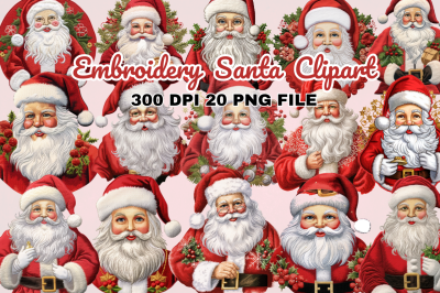 Embroidery Santa Clipart Bundle