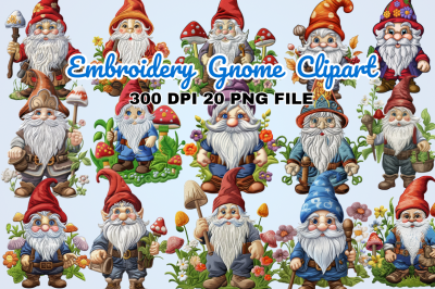 Embroidery Gnome Clipart Bundle