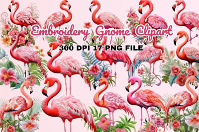 Embroidery Flamingo Clipart Bundle