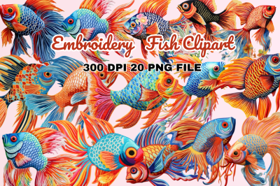 Embroidery Fish Clipart Bundle