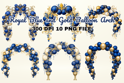 Royal Blue and Gold Balloon Arch Clipart