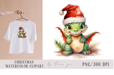 Cute Christmas dragon with Santas hat sublimation - 1 PNG