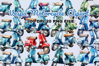 Watercolor Vespa Motorcycle Clipart