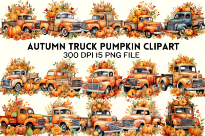 Watercolor Autumn Truck Pumpkin Clipart