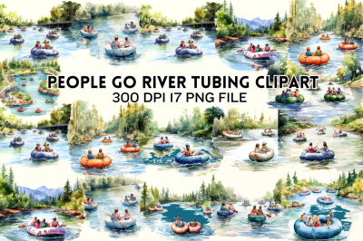 Watercolor People Go River Tubing