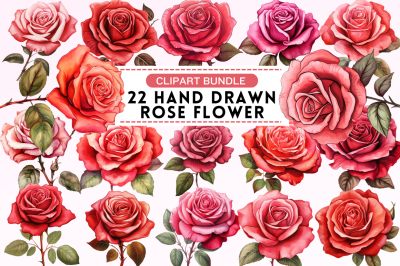 Hand Drawn Rose Flower Clipart Bundle