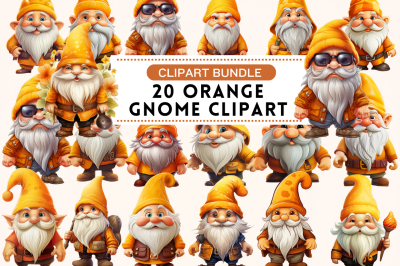 Orange Gnome Clipart Bundle