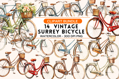 Watercolor Vintage Surrey Bicycle