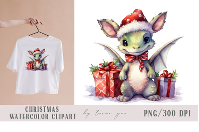 Cute Christmas dragon with Santas hat sublimation - 1 PNG