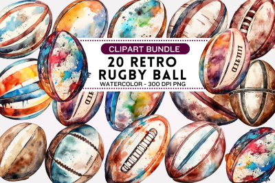 Retro Rugby Ball Watercolor Clipart