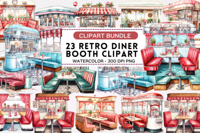 Watercolor Retro Diner Booth Clipart
