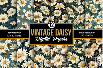 Retro Daisy Flowers Digital Papers