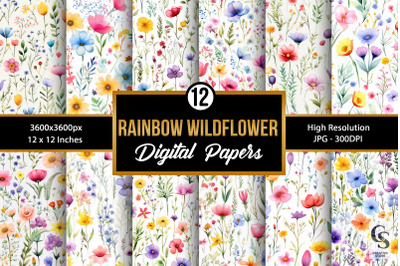 Watercolor Rainbow Wildflowers Digital Papers