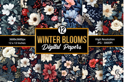 Winter Blooming Flowers Seamless Patterns