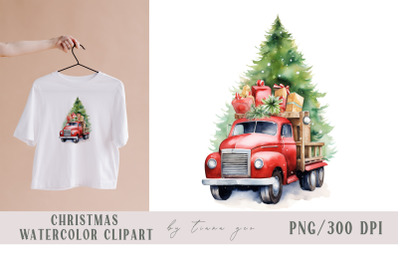 Cute Christmas red truck with gift boxes clipart- 1 png