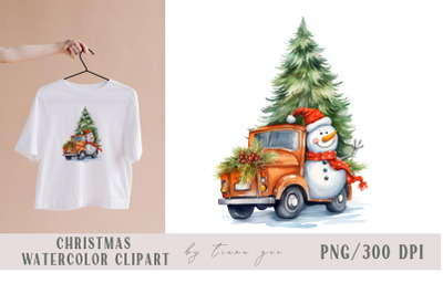 Christmas truck with snowman and Christmas tree- 1 png