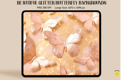 Pastel Apricot Glitter Butterfly Pattern