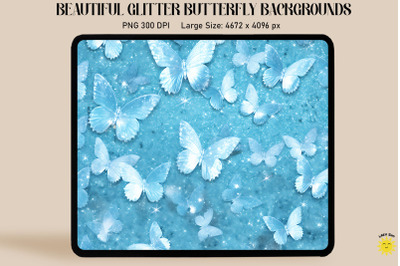 Pastel Blue Glitter Butterfly Pattern