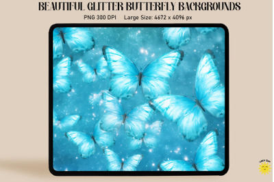 Pastel Blue Glitter Butterfly Pattern