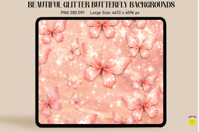 Pastel Coral Glitter Butterfly Pattern