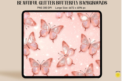 Pastel Salmon Glitter Butterfly Pattern