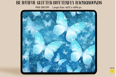 Pastel Blue Glitter Butterfly Pattern