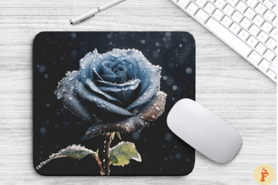 Beautiful Frost Black Rose Mouse Pad