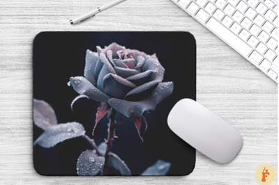 Beautiful Frost Black Rose Mouse Pad