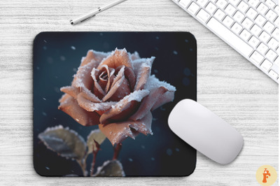 Beautiful Frost Brown Rose Mouse Pad