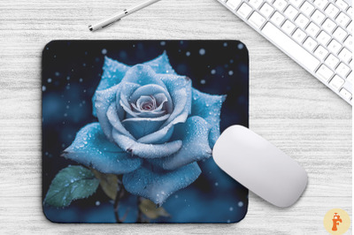 Beautiful Frost Cyan Rose Mouse Pad