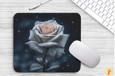 Beautiful Frost Gray Rose Mouse Pad