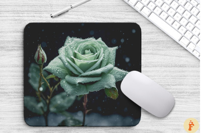 Beautiful Frost Green Rose Mouse Pad