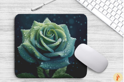 Beautiful Frost Green Rose Mouse Pad