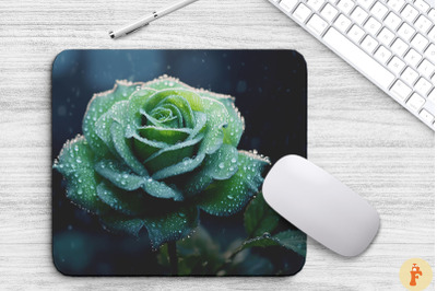 Beautiful Frost Green Rose Mouse Pad