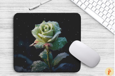 Beautiful Frost Green Rose Mouse Pad