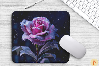 Beautiful Frost Magenta Rose Mouse Pad