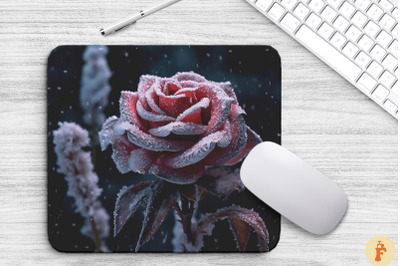 Beautiful Frost Maroon Rose Mouse Pad