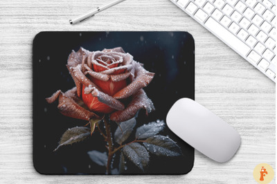 Beautiful Frost Maroon Rose Mouse Pad