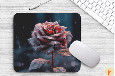 Beautiful Frost Maroon Rose Mouse Pad