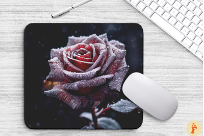 Beautiful Frost Maroon Rose Mouse Pad