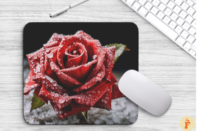 Beautiful Frost Red Rose Mouse Pad