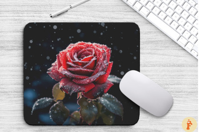 Beautiful Frost Red Rose Mouse Pad