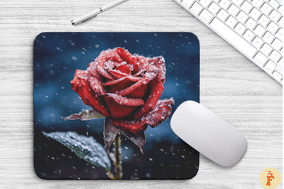 Beautiful Frost Red Rose Mouse Pad